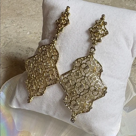 Kendra Scott - Gold Tone Filigree Drop Earrings - Picture 3 of 4